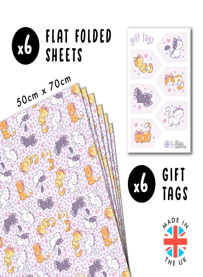 CENTRAL 23 - Birthday Wrapping Paper - Purple Gift Wrap Sheets - Cats and Hearts - 6 GiftWrap Sheets for Women Girls Female Teenage Kids - Image 2